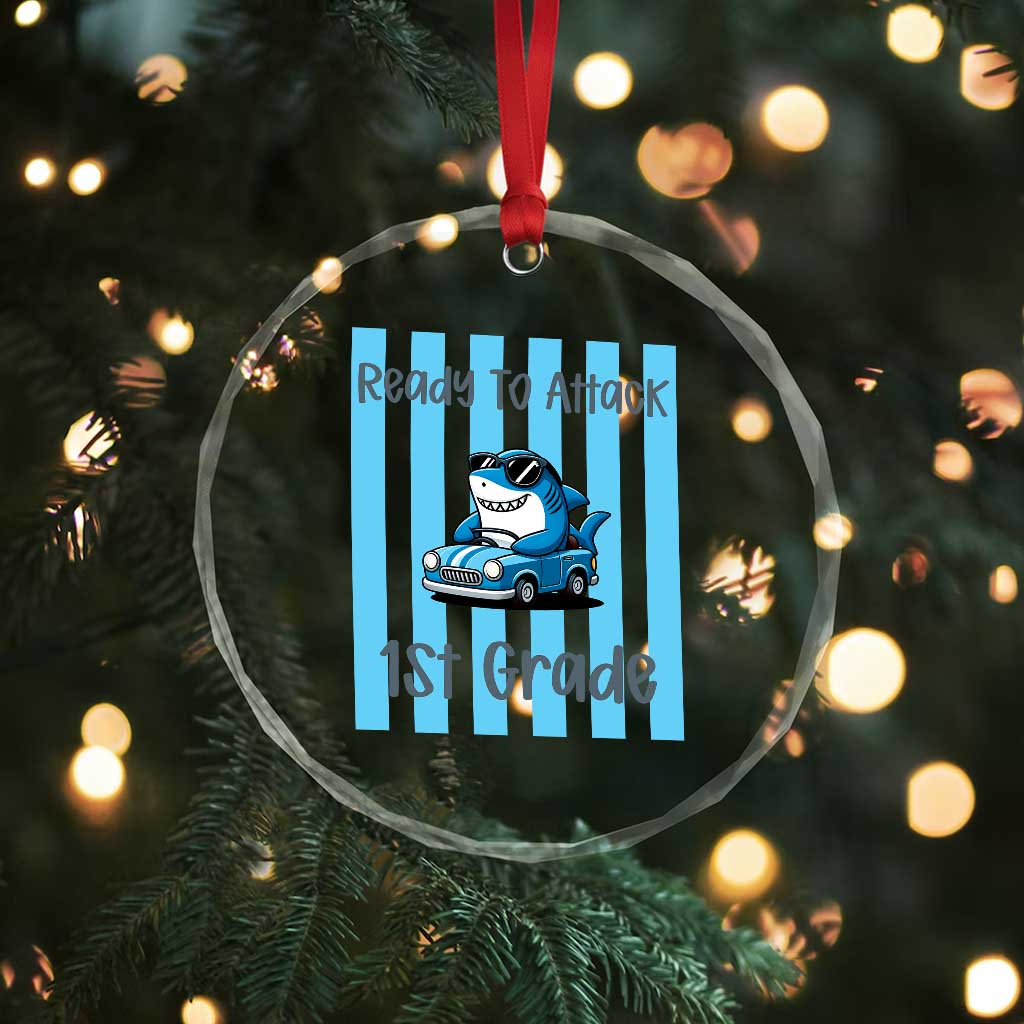 Ready To Attack 1st Grade Crystal Glass Ornament Funny Shark Driving Car Back To School