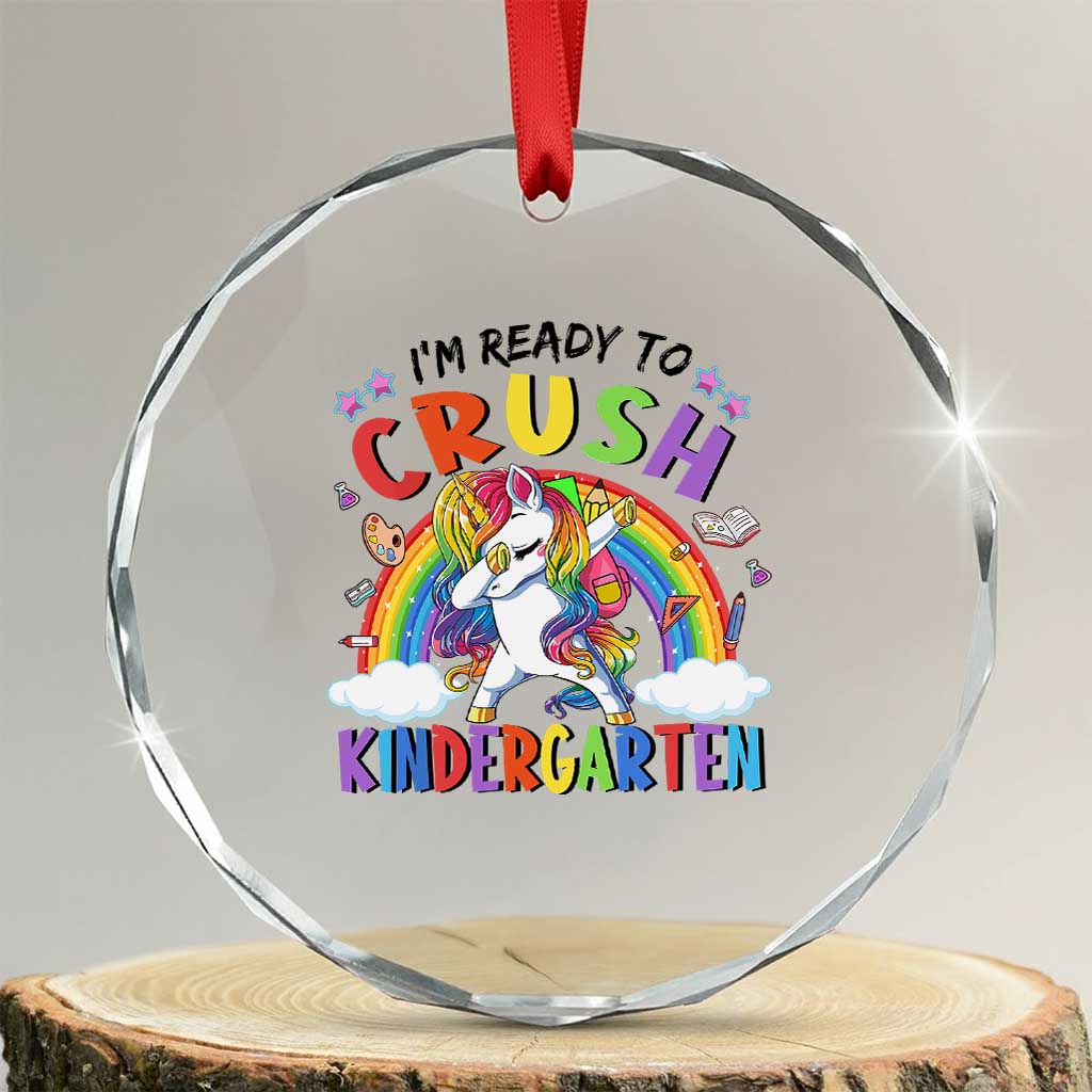 Ready to Crush Kindergarten Cute Girls Crystal Glass Ornament First Day Back to School TS01 Transparent Glass 3'' Circle Print Your Wear