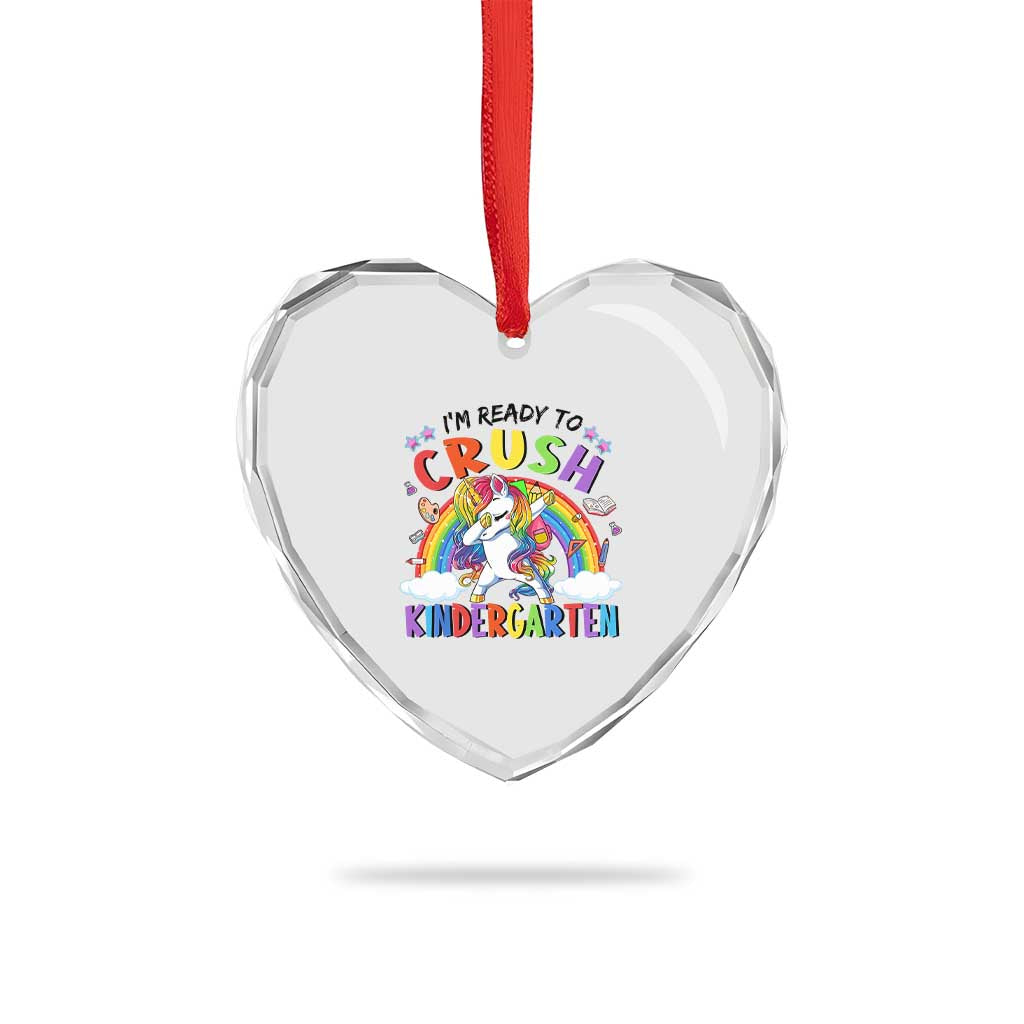 Ready to Crush Kindergarten Cute Girls Heart Crystal Glass Ornament First Day Back to School