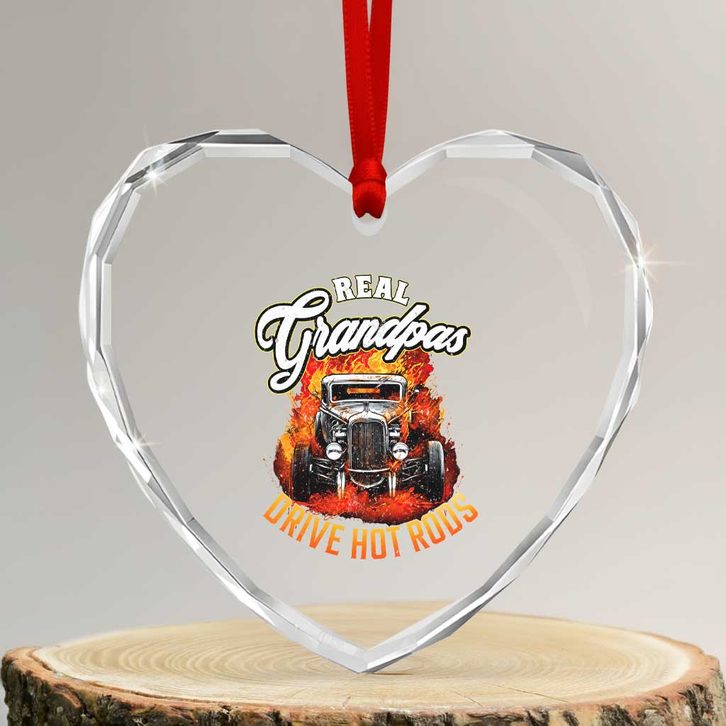 Real Grandpas Drive Hotrods Heart Crystal Glass Ornament Vintage 1932 Hotrod