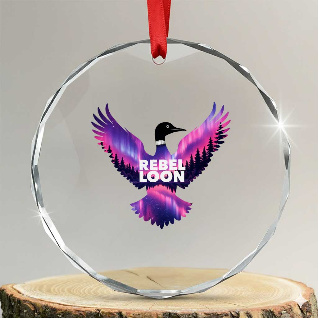 Rebel Loon Aurora Northern Lights Crystal Glass Ornament Minnesota Night Sky Politcal Resistance TS02 Transparent Glass 3'' Circle Print Your Wear
