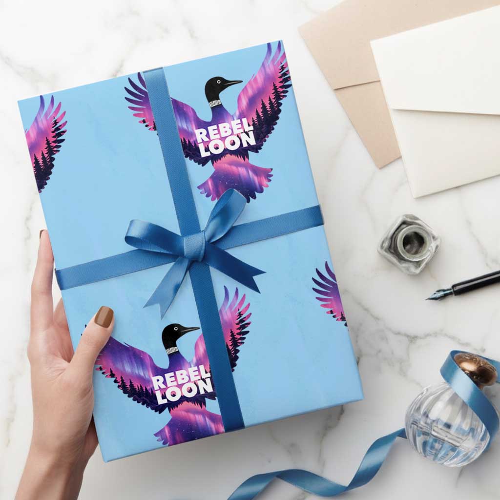 Rebel Loon Aurora Northern Lights Wrapping Paper Roll Minnesota Night Sky Politcal Resistance TS02 Light Blue Print Your Wear