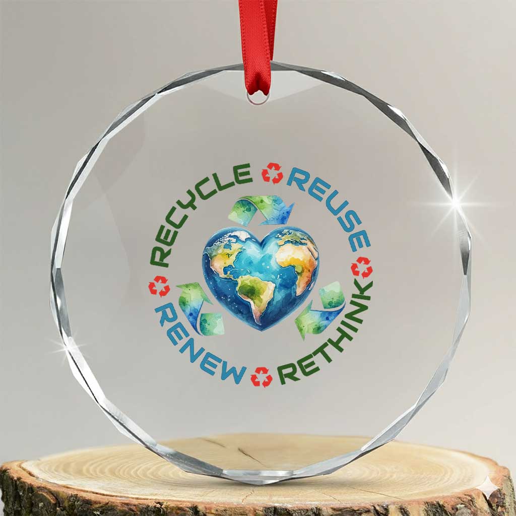Recycle Reuse Renew Rethink Crystal Glass Ornament Zero Waste Life TS12 Transparent Glass 3'' Circle Print Your Wear