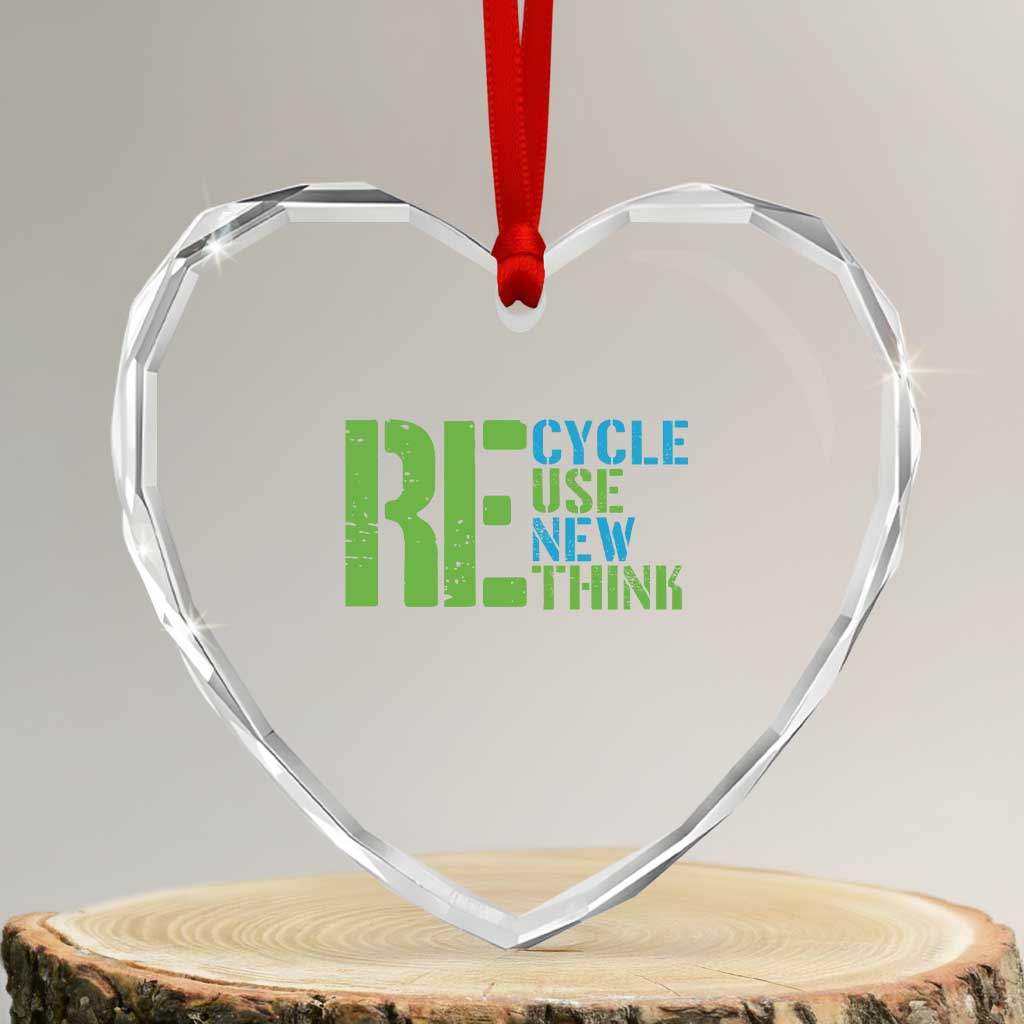 Recycle Reuse Renew Rethink Heart Crystal Glass Ornament Earth Day TS12 Transparent Glass 3'' Heart Print Your Wear