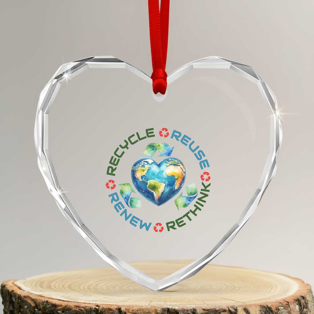 Recycle Reuse Renew Rethink Heart Crystal Glass Ornament Zero Waste Life TS12 Transparent Glass 3'' Heart Print Your Wear