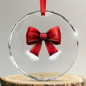 Red Coquette Bow Santa Retro Xmas Vibe Crystal Glass Ornament TS02 Transparent Glass 3'' Circle Print Your Wear