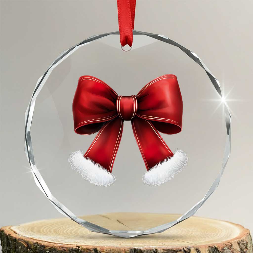 Red Coquette Bow Santa Retro Xmas Vibe Crystal Glass Ornament TS02 Transparent Glass 3'' Circle Print Your Wear