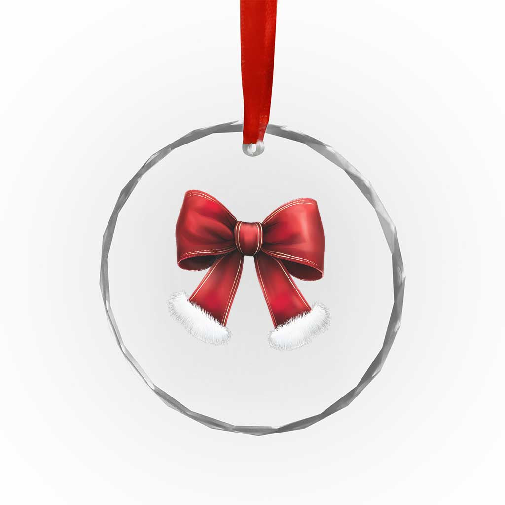 Red Coquette Bow Santa Retro Xmas Vibe Crystal Glass Ornament TS02 Print Your Wear