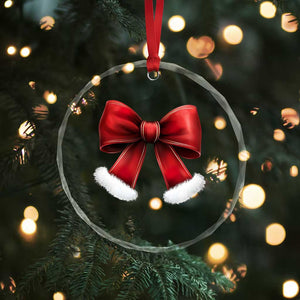 Red Coquette Bow Santa Retro Xmas Vibe Crystal Glass Ornament TS02 Print Your Wear