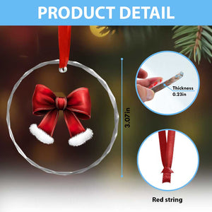 Red Coquette Bow Santa Retro Xmas Vibe Crystal Glass Ornament TS02 Print Your Wear