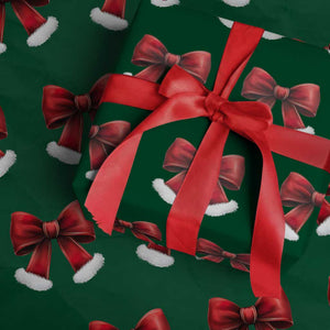 Red Coquette Bow Santa Retro Xmas Vibe Wrapping Paper Roll TS02 Green Print Your Wear