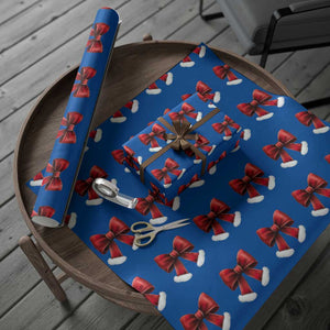 Red Coquette Bow Santa Retro Xmas Vibe Wrapping Paper Roll TS02 Blue Print Your Wear