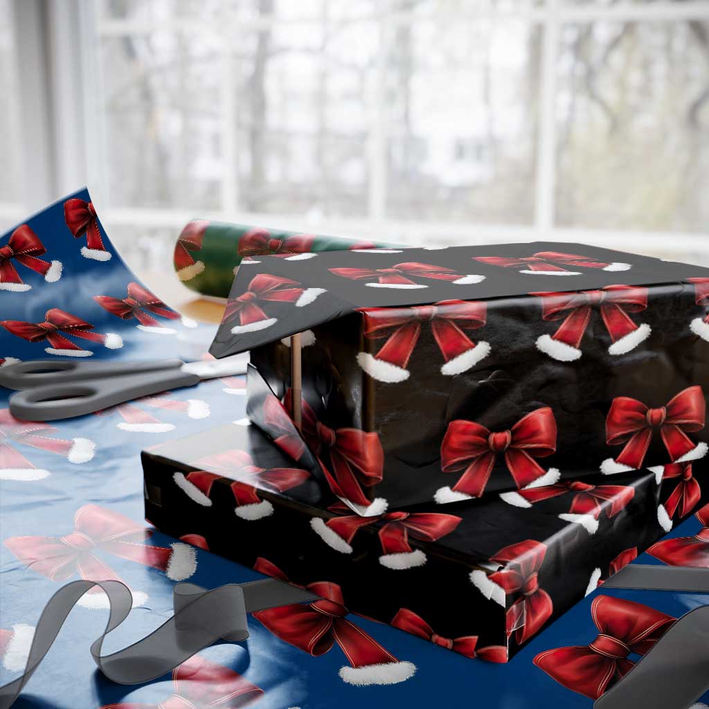 Red Coquette Bow Santa Retro Xmas Vibe Wrapping Paper Roll TS02 Black Print Your Wear