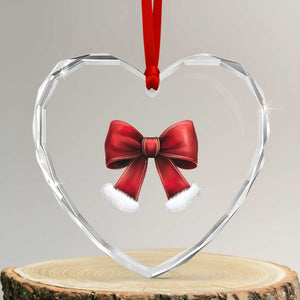 Red Coquette Bow Santa Retro Xmas Vibe Heart Crystal Glass Ornament TS02 Transparent Glass 3'' Heart Print Your Wear