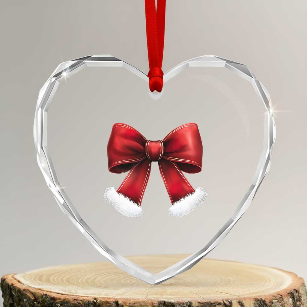 Red Coquette Bow Santa Retro Xmas Vibe Heart Crystal Glass Ornament TS02 Transparent Glass 3'' Heart Print Your Wear