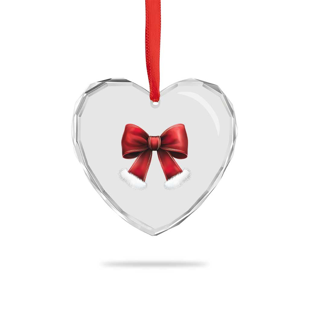 Red Coquette Bow Santa Retro Xmas Vibe Heart Crystal Glass Ornament TS02 Print Your Wear
