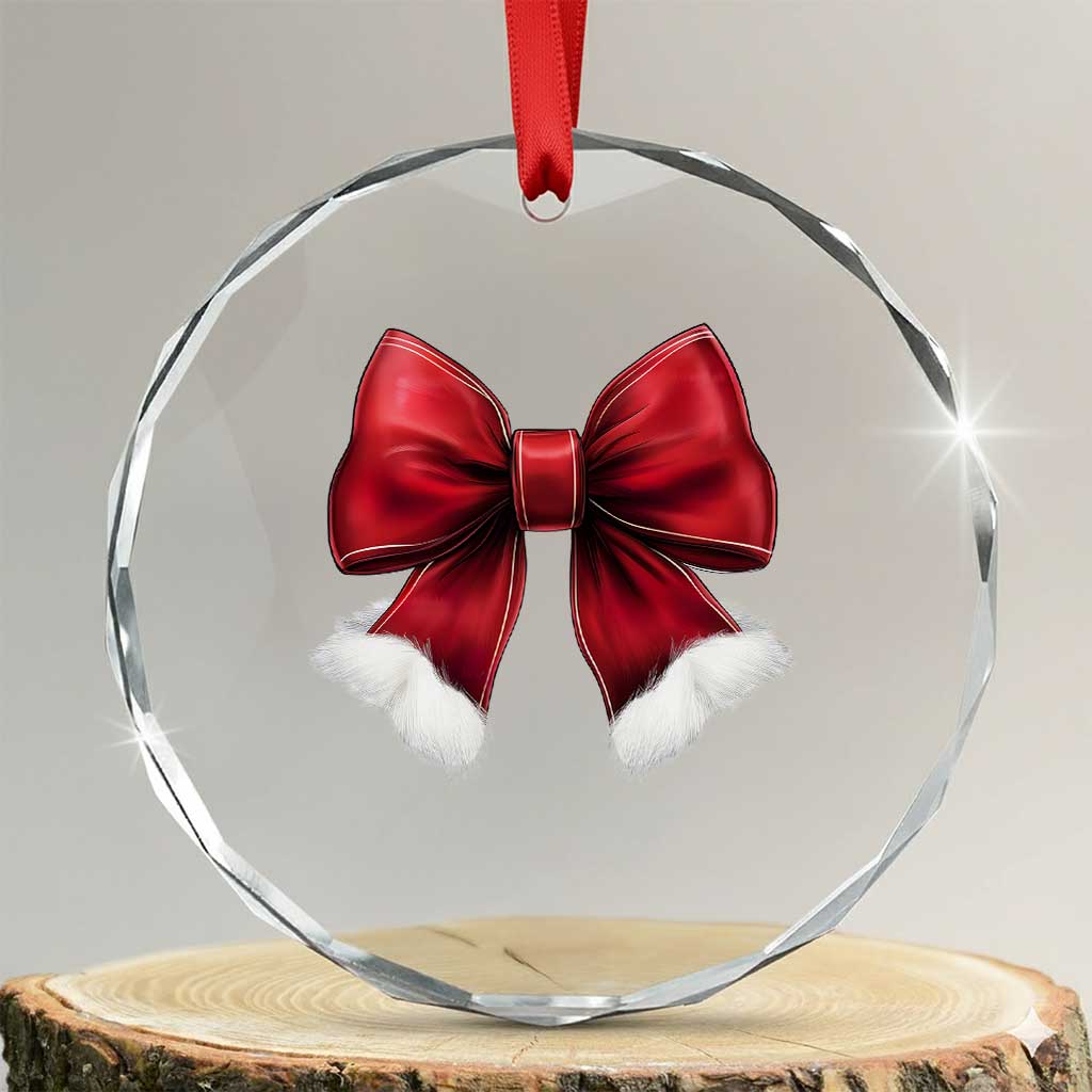 Red Coquette Bow Santa Xmas Vibe Crystal Glass Ornament TS02 Transparent Glass 3'' Circle Print Your Wear