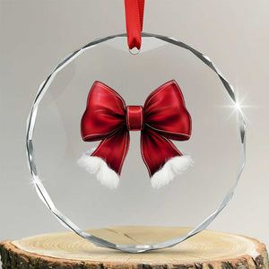Red Coquette Bow Santa Xmas Vibe Crystal Glass Ornament TS02 Transparent Glass 3'' Circle Print Your Wear