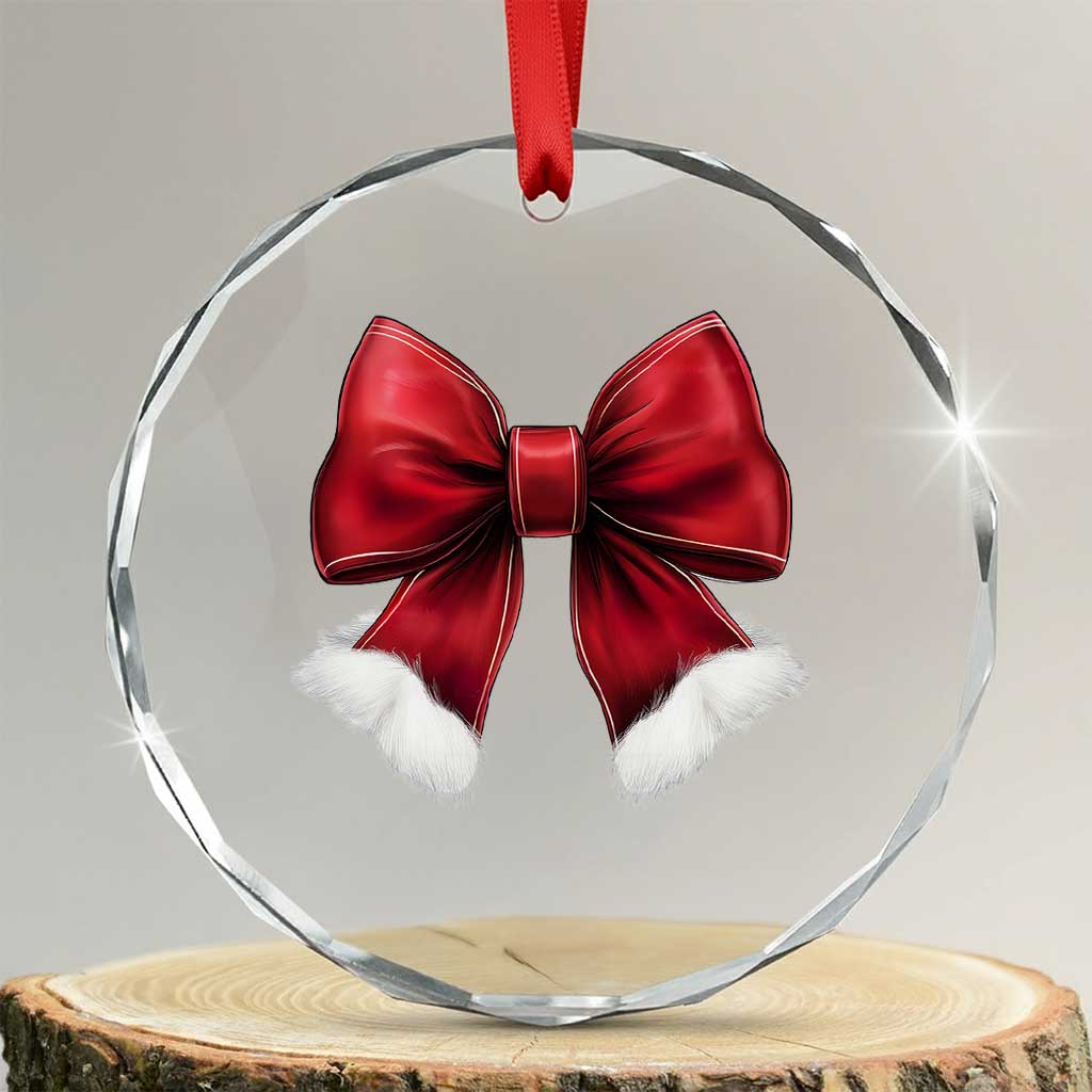 Red Coquette Bow Santa Xmas Vibe Crystal Glass Ornament TS02 Transparent Glass 3'' Circle Print Your Wear