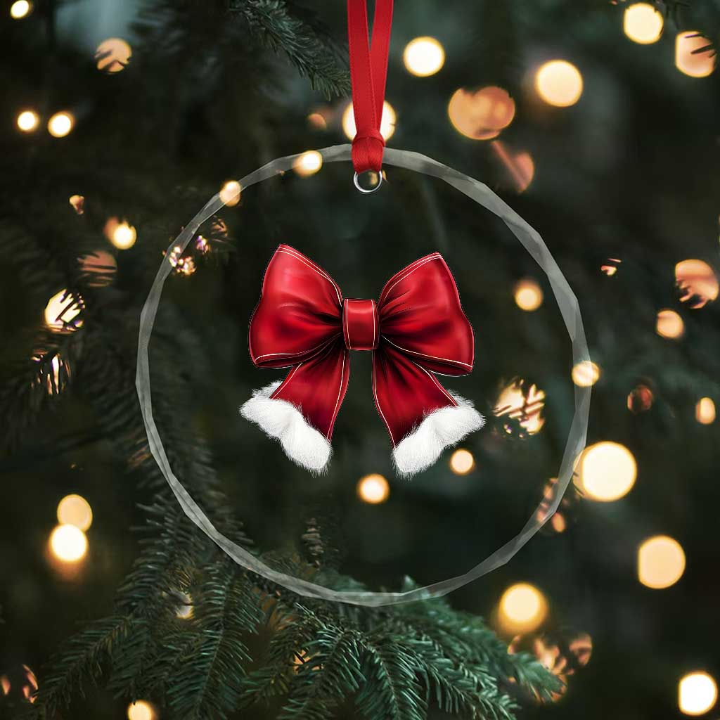 Red Coquette Bow Santa Xmas Vibe Crystal Glass Ornament TS02 Print Your Wear