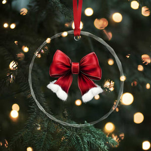 Red Coquette Bow Santa Xmas Vibe Crystal Glass Ornament TS02 Print Your Wear