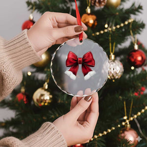 Red Coquette Bow Santa Xmas Vibe Crystal Glass Ornament TS02 Print Your Wear