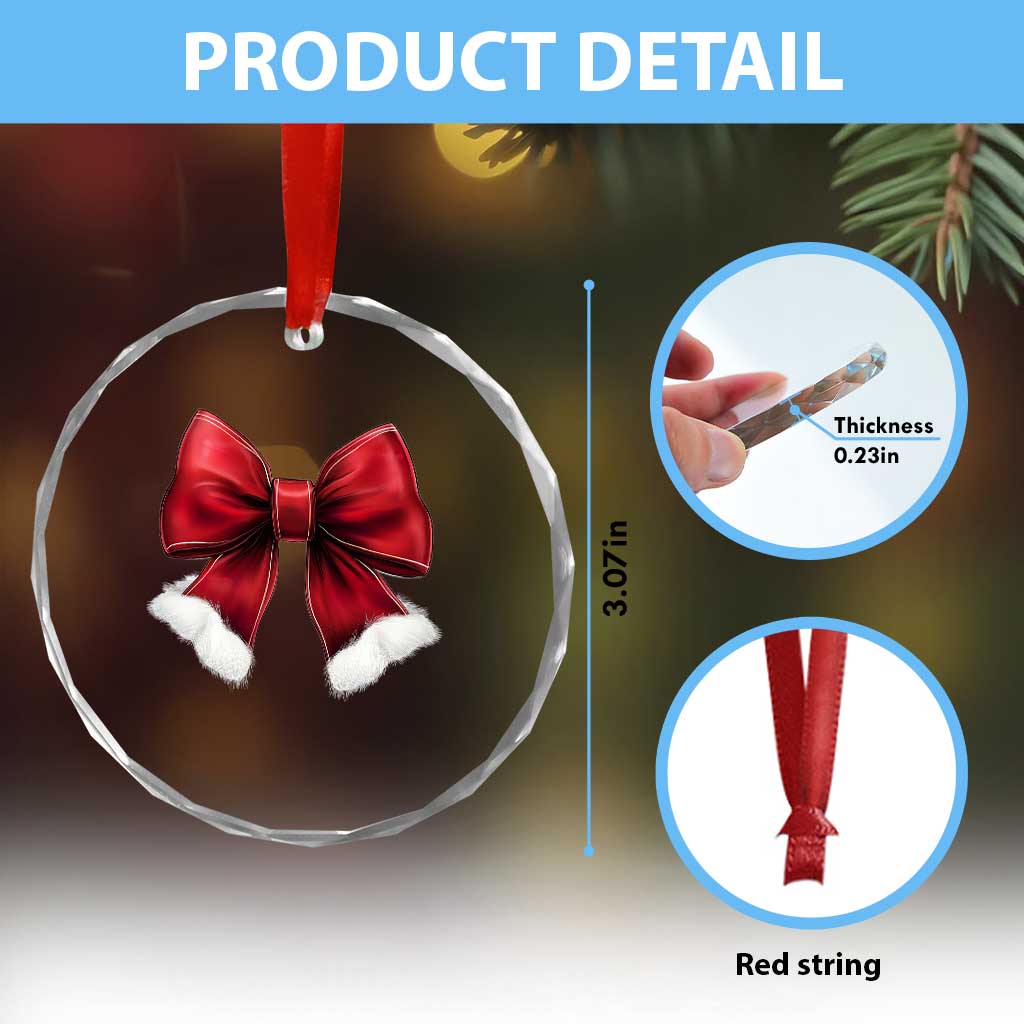 Red Coquette Bow Santa Xmas Vibe Crystal Glass Ornament TS02 Print Your Wear