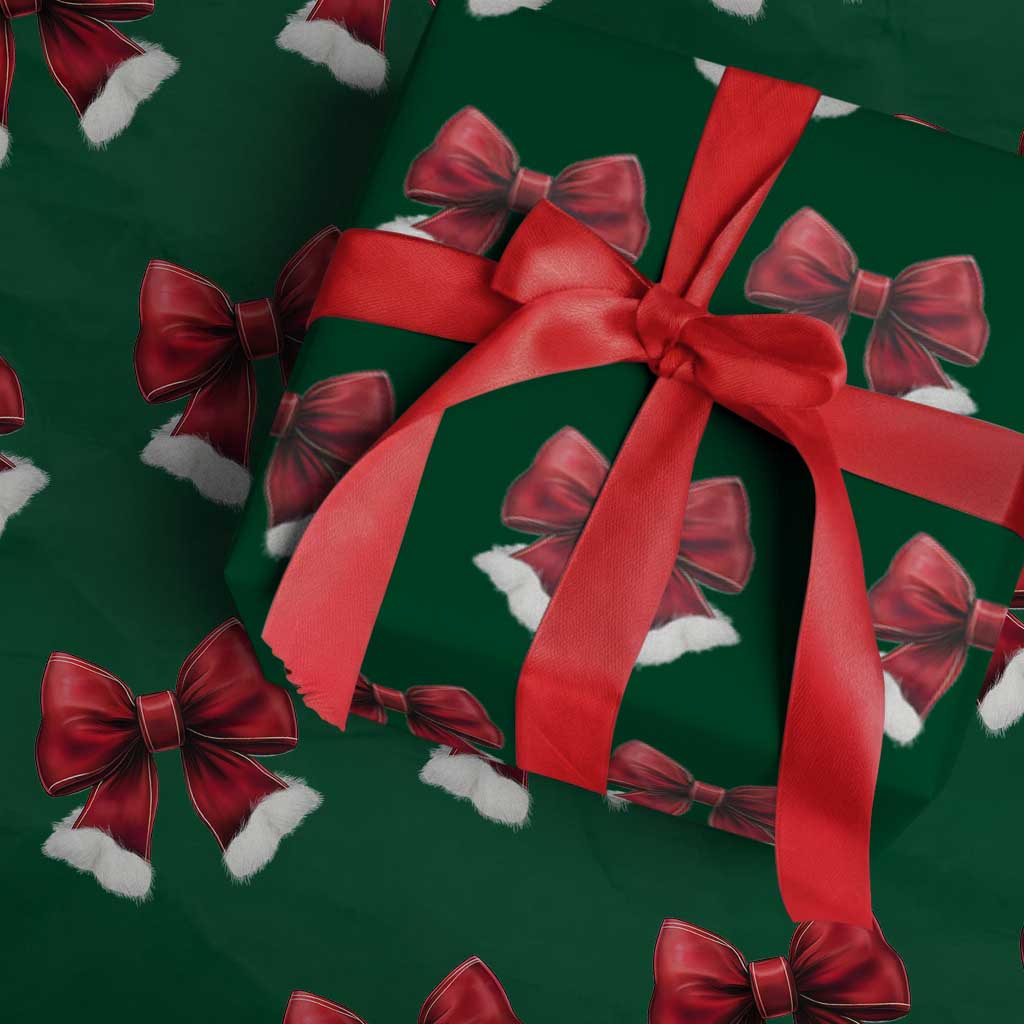 Red Coquette Bow Santa Xmas Vibe Wrapping Paper Roll TS02 Green Print Your Wear
