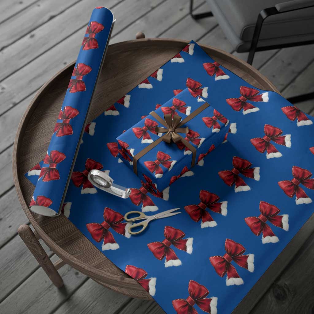 Red Coquette Bow Santa Xmas Vibe Wrapping Paper Roll TS02 Blue Print Your Wear