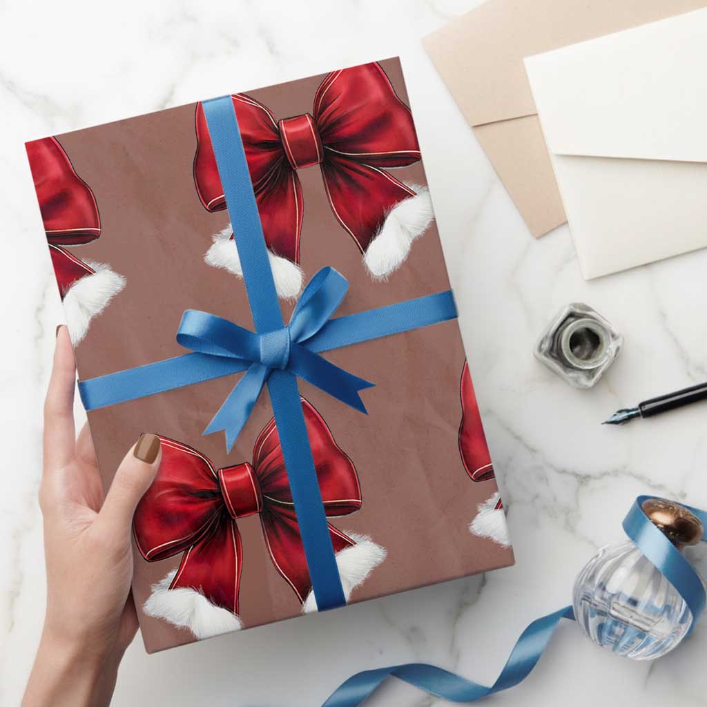Red Coquette Bow Santa Xmas Vibe Wrapping Paper Roll TS02 Mocha Print Your Wear