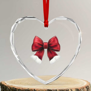 Red Coquette Bow Santa Xmas Vibe Heart Crystal Glass Ornament TS02 Transparent Glass 3'' Heart Print Your Wear