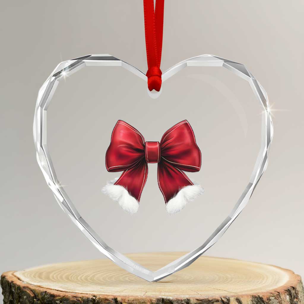 Red Coquette Bow Santa Xmas Vibe Heart Crystal Glass Ornament TS02 Transparent Glass 3'' Heart Print Your Wear