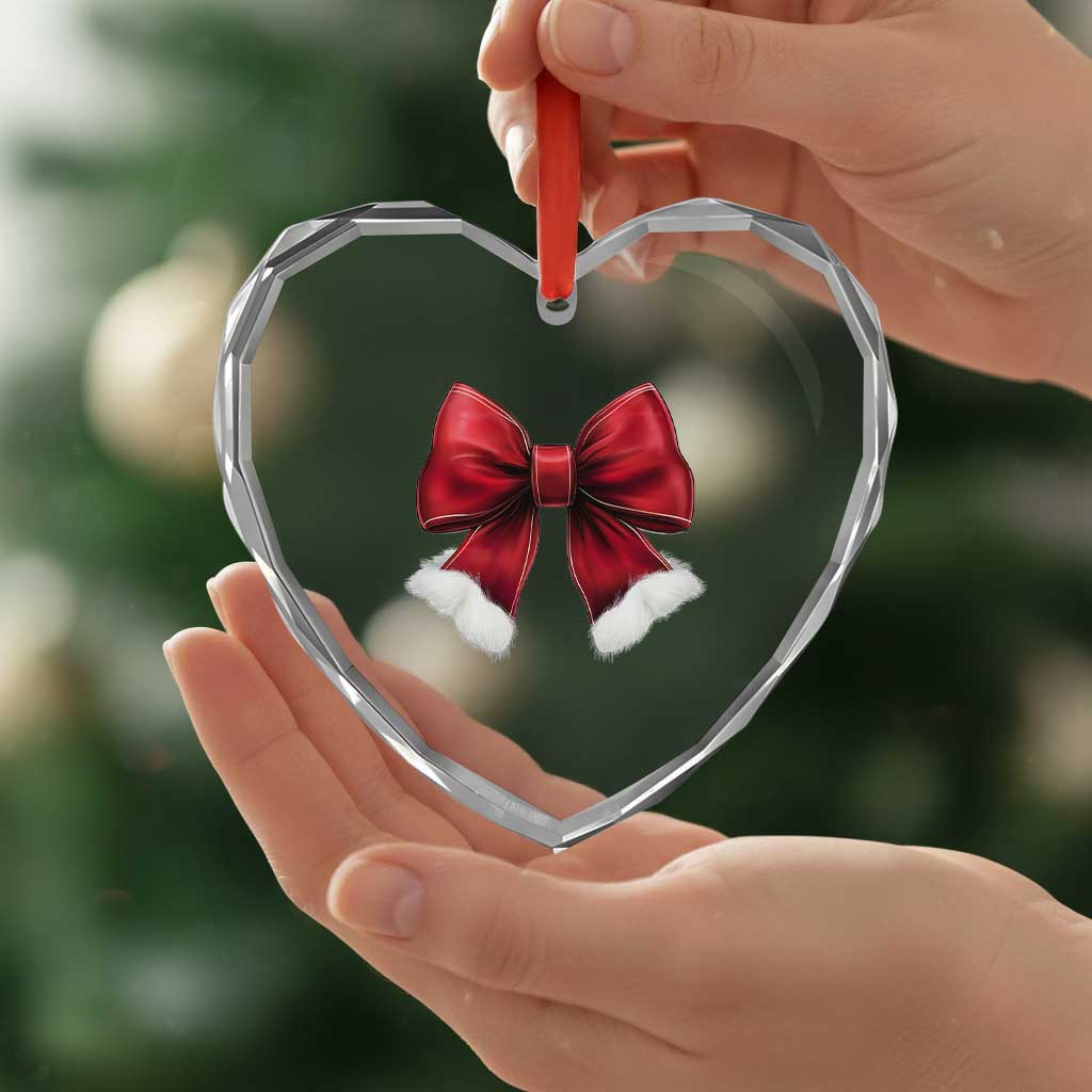 Red Coquette Bow Santa Xmas Vibe Heart Crystal Glass Ornament TS02 Print Your Wear