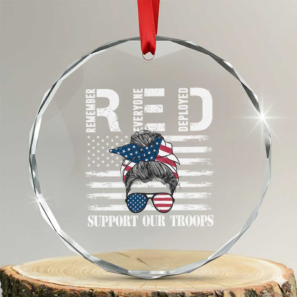 Red Friday Crystal Glass Ornament R.E.D Remember Everyone Deployed American Flag Messy Bun TS02 Transparent Glass 3'' Circle Print Your Wear
