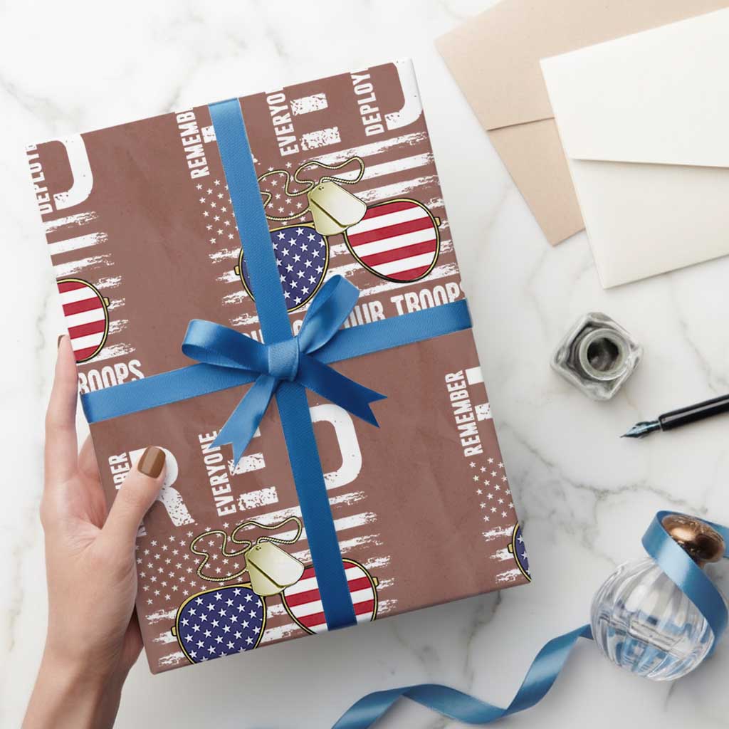 Red Friday Wrapping Paper Roll R.E.D Remember Everyone Deployed American Flag Glasses Dog Tag TS02 Mocha Print Your Wear