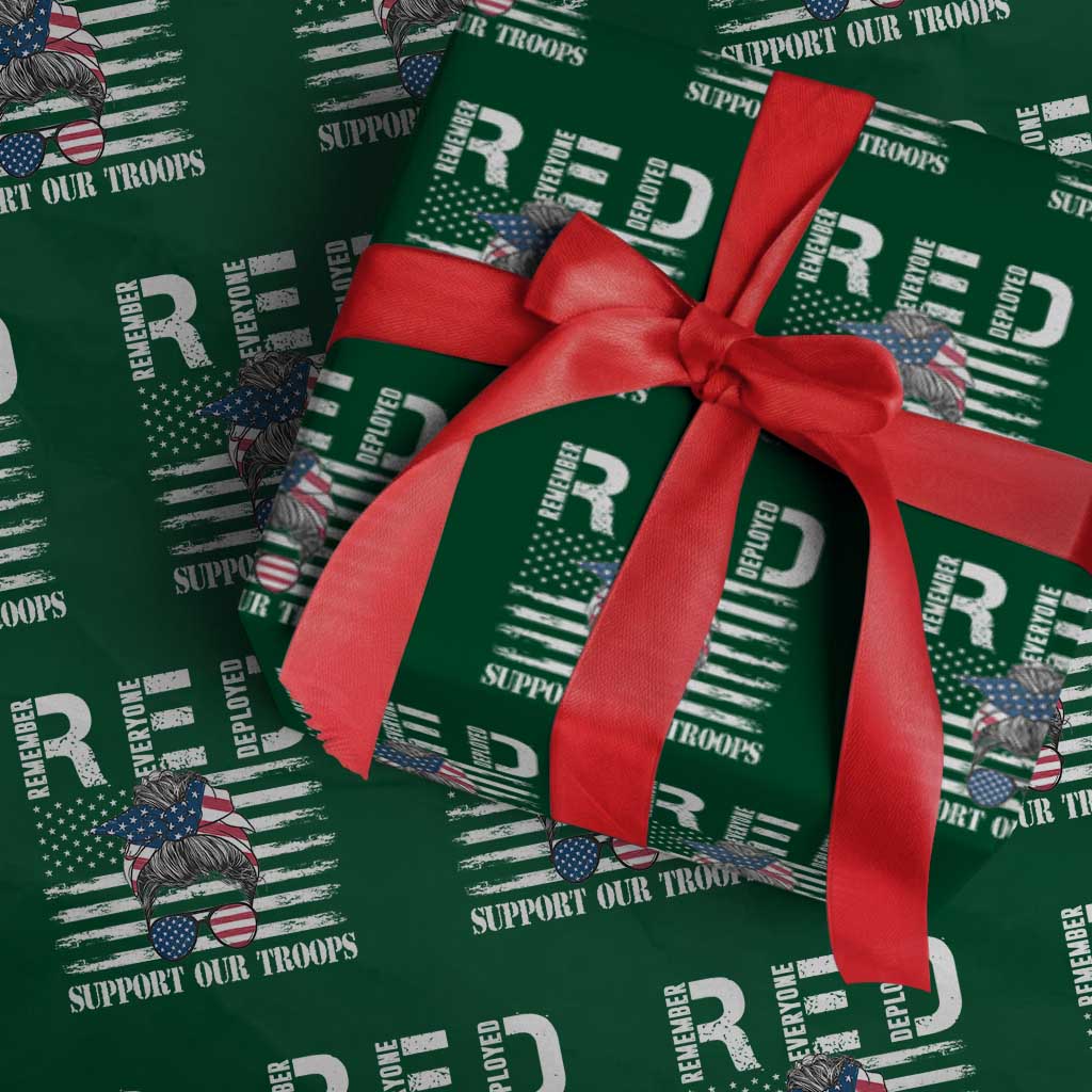 Red Friday Wrapping Paper Roll R.E.D Remember Everyone Deployed American Flag Messy Bun TS02 Green Print Your Wear