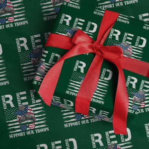 Red Friday Wrapping Paper Roll R.E.D Remember Everyone Deployed American Flag Messy Bun TS02 Green Print Your Wear