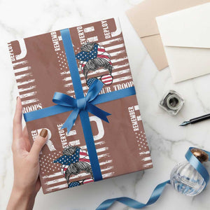 Red Friday Wrapping Paper Roll R.E.D Remember Everyone Deployed American Flag Messy Bun TS02 Mocha Print Your Wear