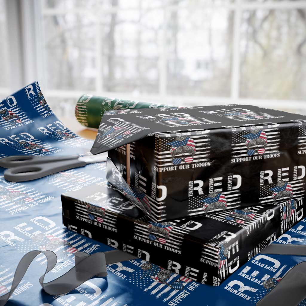 Red Friday Wrapping Paper Roll R.E.D Remember Everyone Deployed American Flag Messy Bun TS02 Black Print Your Wear