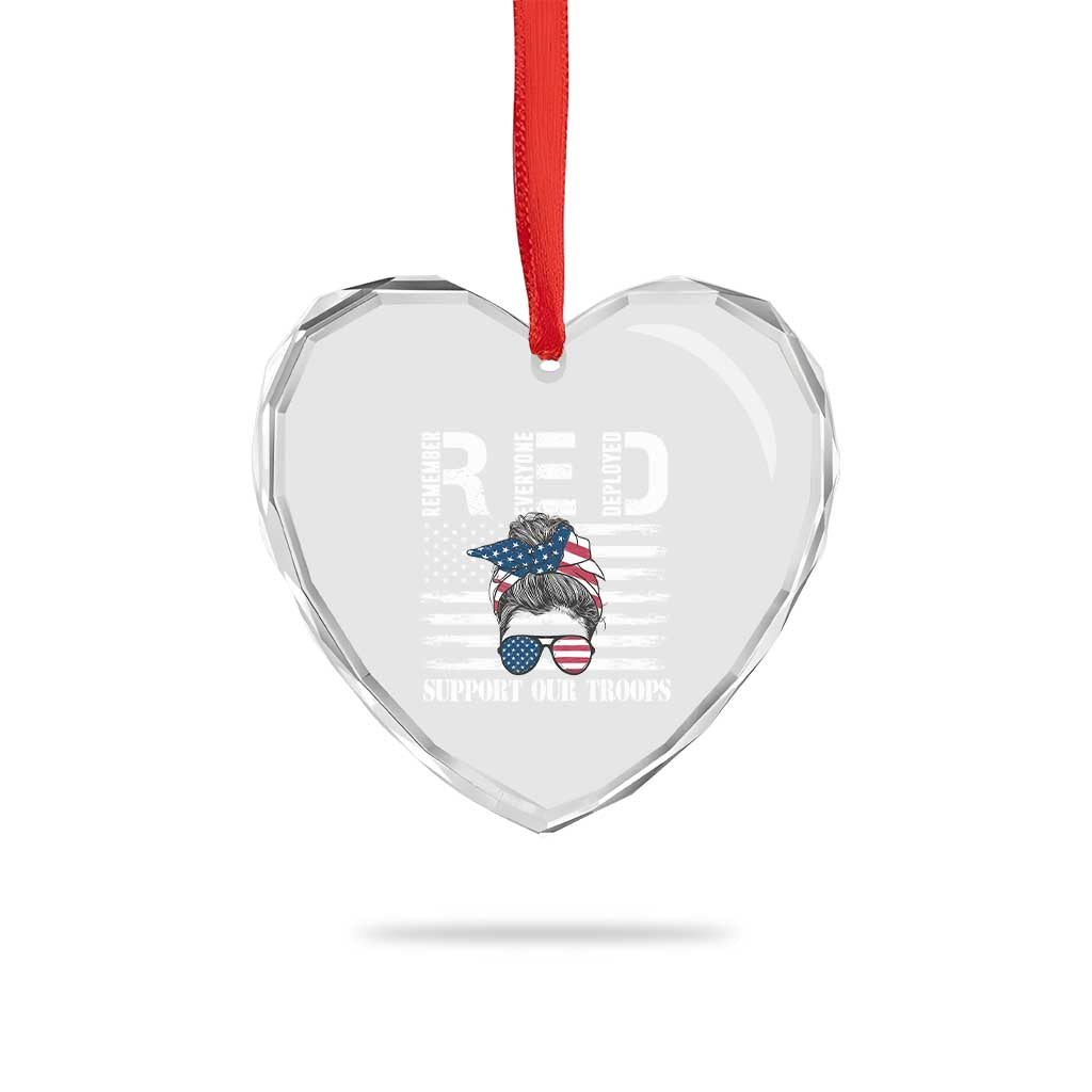 Red Friday Heart Crystal Glass Ornament R.E.D Remember Everyone Deployed American Flag Messy Bun TS02 Print Your Wear