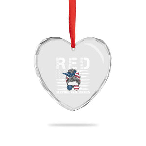 Red Friday Heart Crystal Glass Ornament R.E.D Remember Everyone Deployed American Flag Messy Bun TS02 Print Your Wear