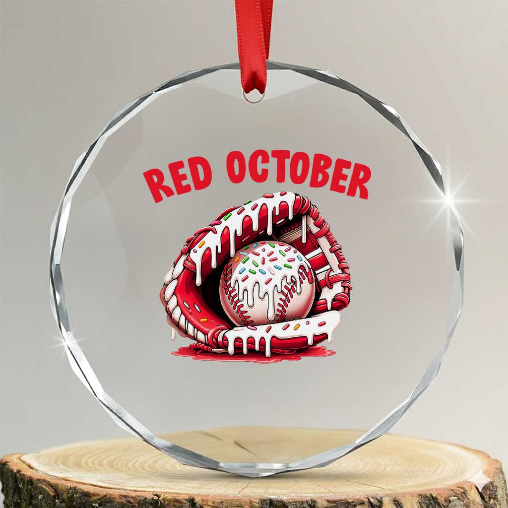 Red October Crystal Glass Ornament Baseball Drip Ice Cream Sprinkles Baseball Glove TS10 Transparent Glass 3'' Circle Print Your Wear