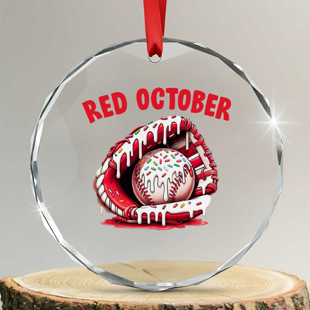 Red October Crystal Glass Ornament Baseball Drip Ice Cream Sprinkles Baseball Glove TS10 Transparent Glass 3'' Circle Print Your Wear