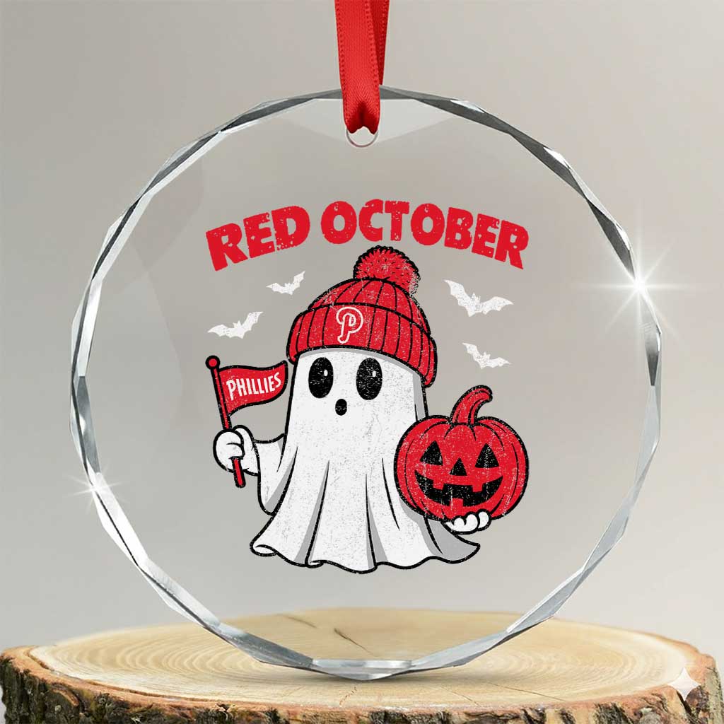 Red October Halloween Ghost Crystal Glass Ornament Philadelphia Spooky Pumpkin Baseball Fan TS10 Transparent Glass 3'' Circle Print Your Wear