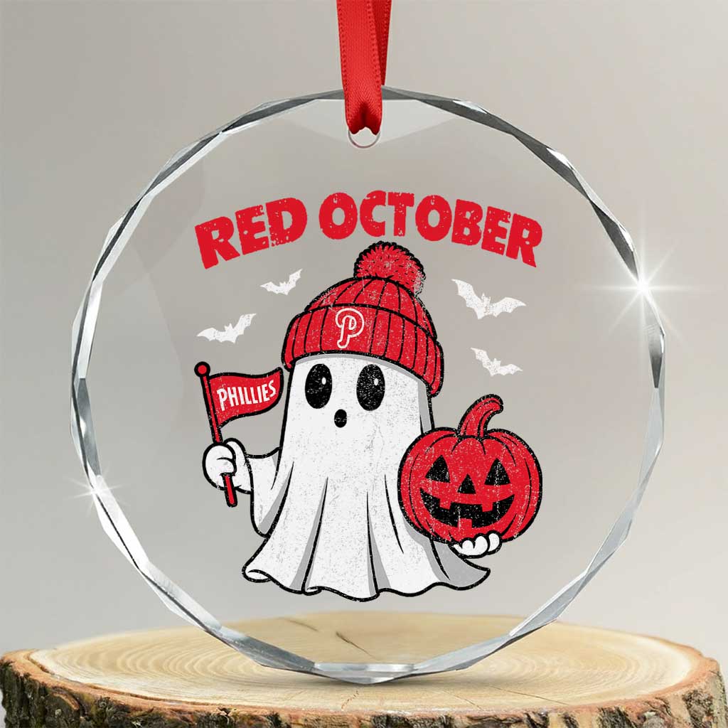 Red October Halloween Ghost Crystal Glass Ornament Philadelphia Spooky Pumpkin Baseball Fan TS10 Transparent Glass 3'' Circle Print Your Wear