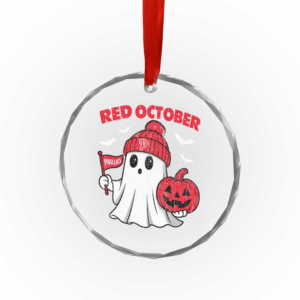 Red October Halloween Ghost Crystal Glass Ornament Philadelphia Spooky Pumpkin Baseball Fan TS10 Transparent Glass 3'' Circle Print Your Wear