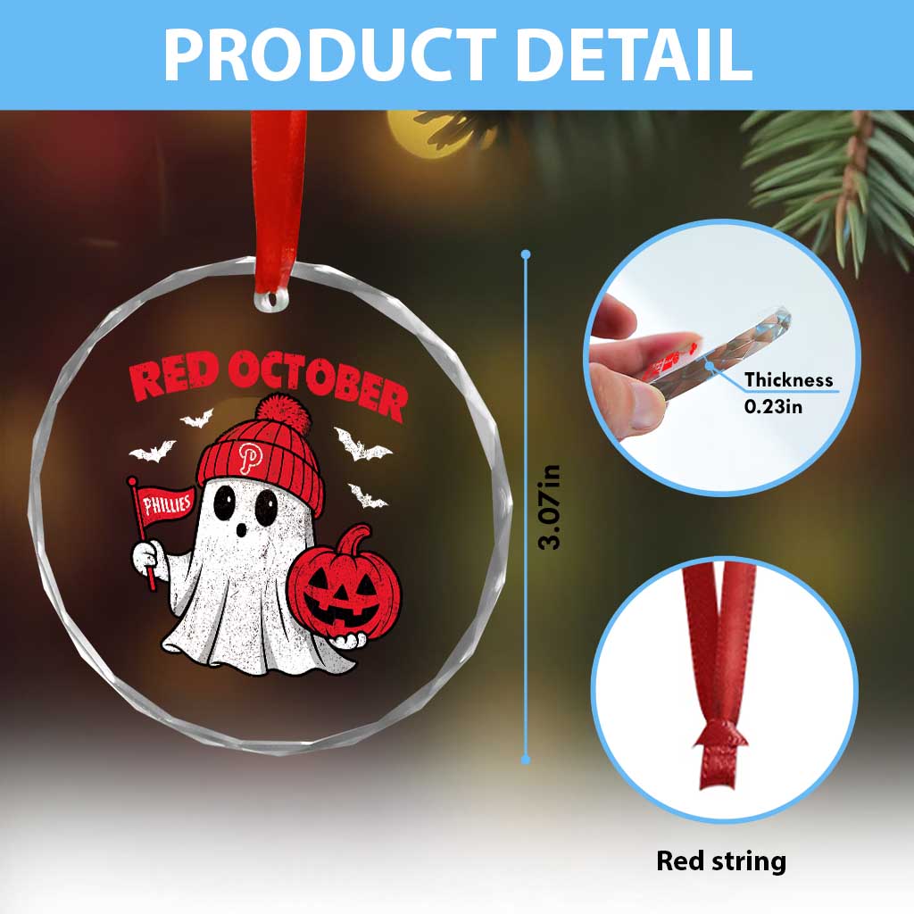 Red October Halloween Ghost Crystal Glass Ornament Philadelphia Spooky Pumpkin Baseball Fan TS10 Print Your Wear