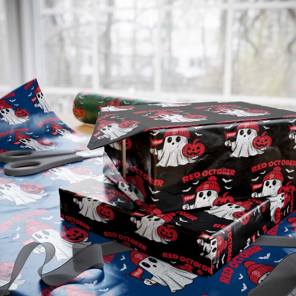 Red October Halloween Ghost Wrapping Paper Roll Philadelphia Spooky Pumpkin Baseball Fan TS10 Black Print Your Wear