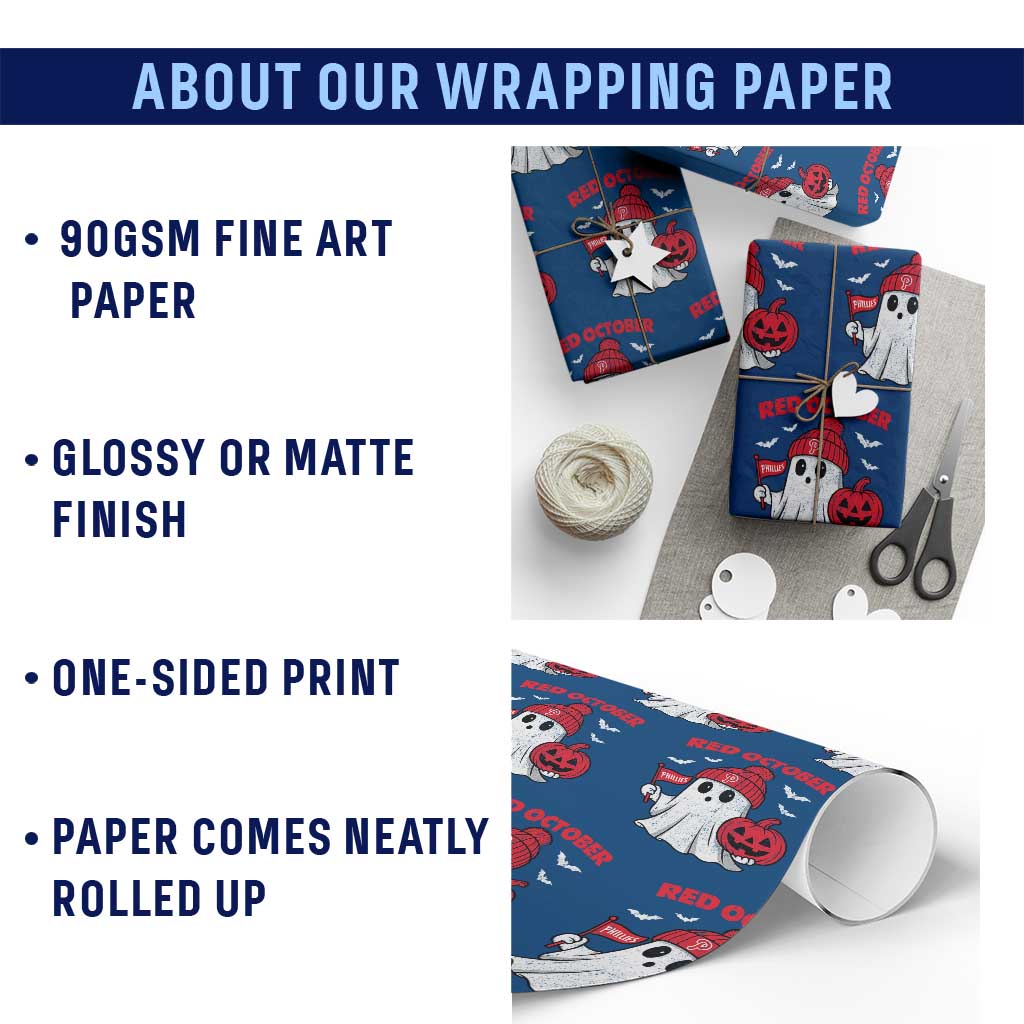 Red October Halloween Ghost Wrapping Paper Roll Philadelphia Spooky Pumpkin Baseball Fan TS10 Print Your Wear