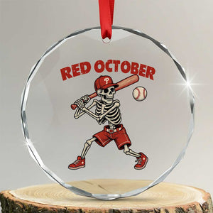 Red October Skeleton Baseball Crystal Glass Ornament Philadelphia Halloween Costume Funny TS10 Transparent Glass 3'' Circle Print Your Wear